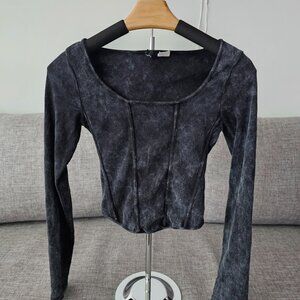 H&M Black Acid Wash Long Sleeve Crop Top